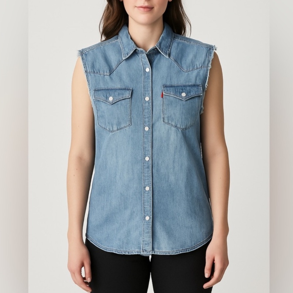 💙Levi's Women's Sleeveless Button-Down Shirt - Light Blue